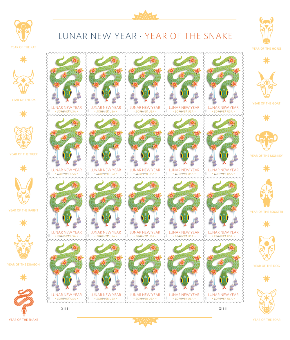 2025 Lunar New Year Year of the Snake Stamps 100 pcs